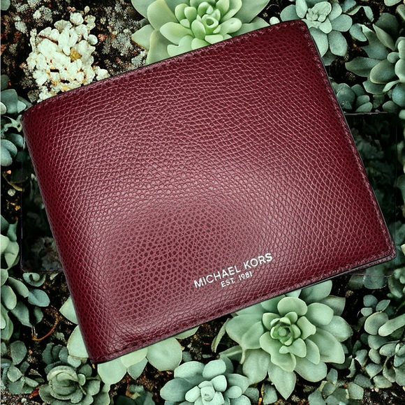 Michael Kors Men’s Cooper Billfold Passcase Wallet Merlot Pebbled Leather. - Picture 1 of 7